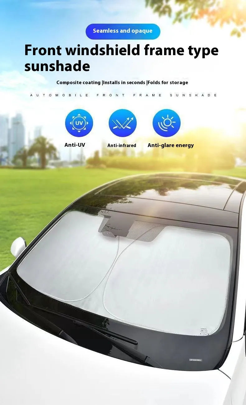 Aluminium foil car sunshade for heat and UV protection in silver colour