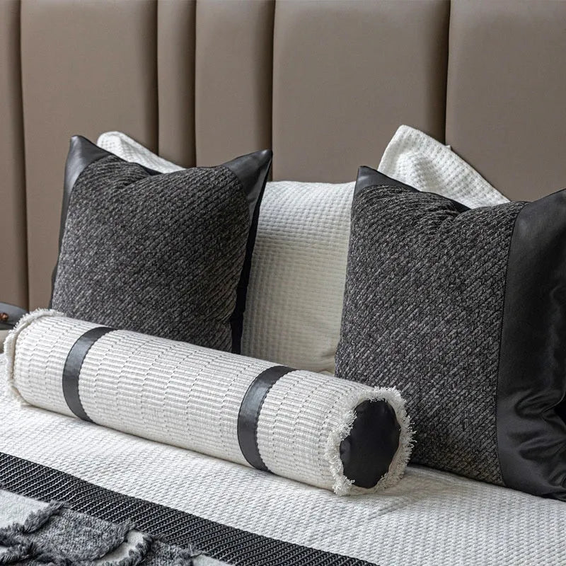 Modern minimalist bed runner nap blanket set with plaid pattern on 1.5m bed