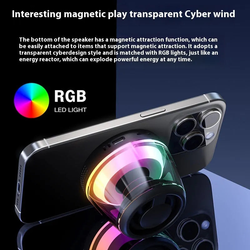 Portable wireless Bluetooth speaker with magnetic attachment and LED lighting in black or white