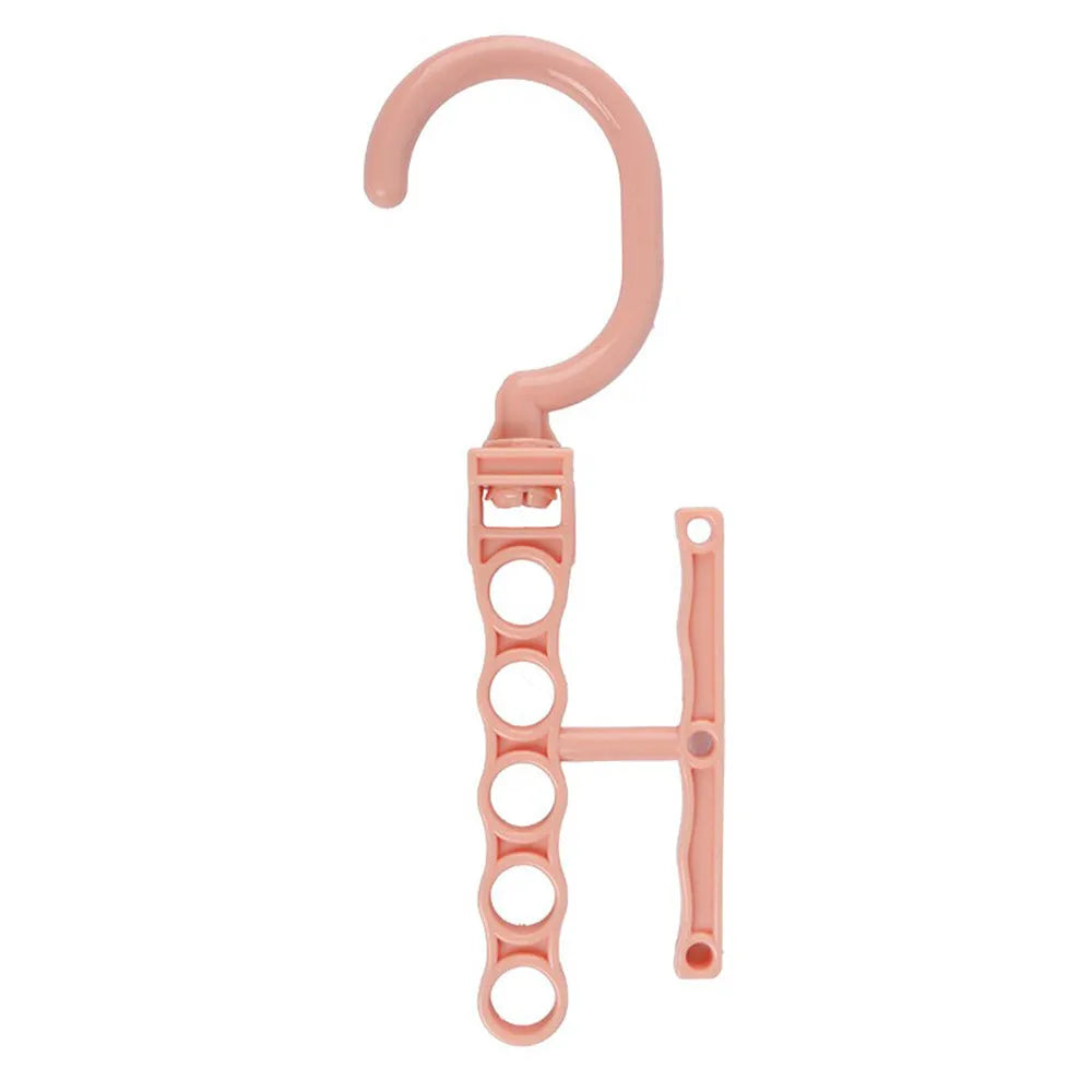 Blue revolving wardrobe hanger with five holes and a handle, made from PP plastic.