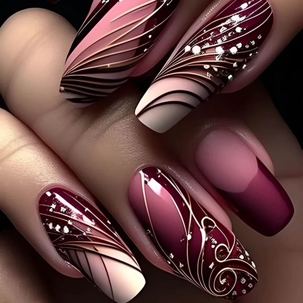 French line design fake nail stickers made from ABS plastic with included adhesive glue
