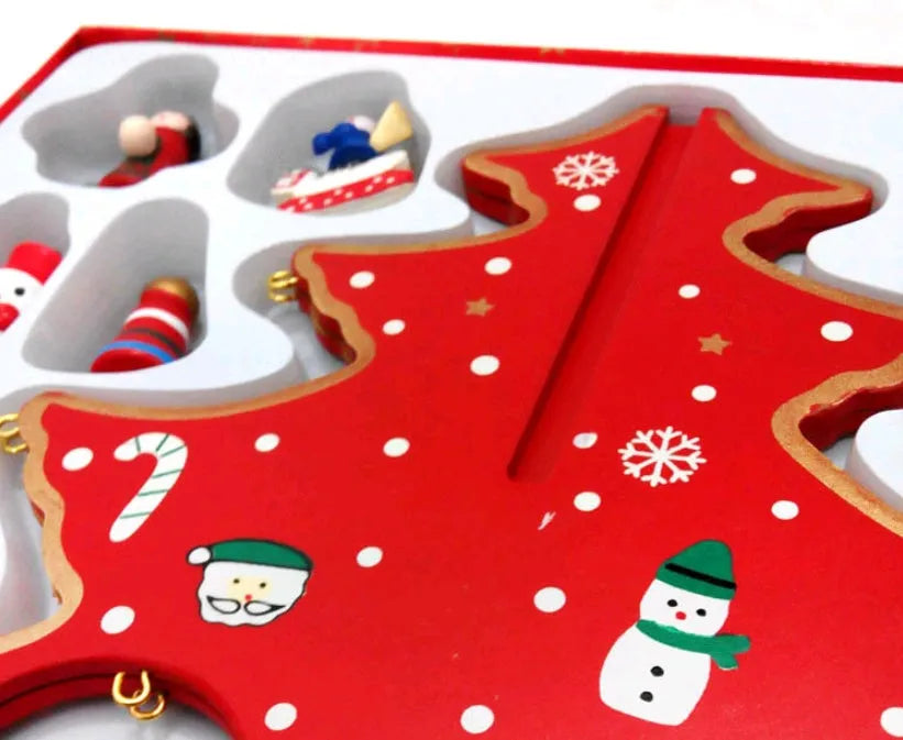 Hand-painted red and green wooden desktop Christmas tree decoration in large size.