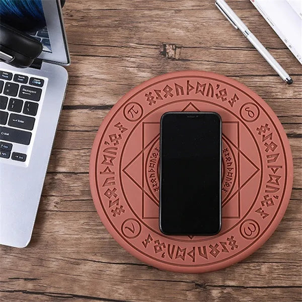 Square 25cm wireless phone charger with magic array light pattern on thin black ABS base