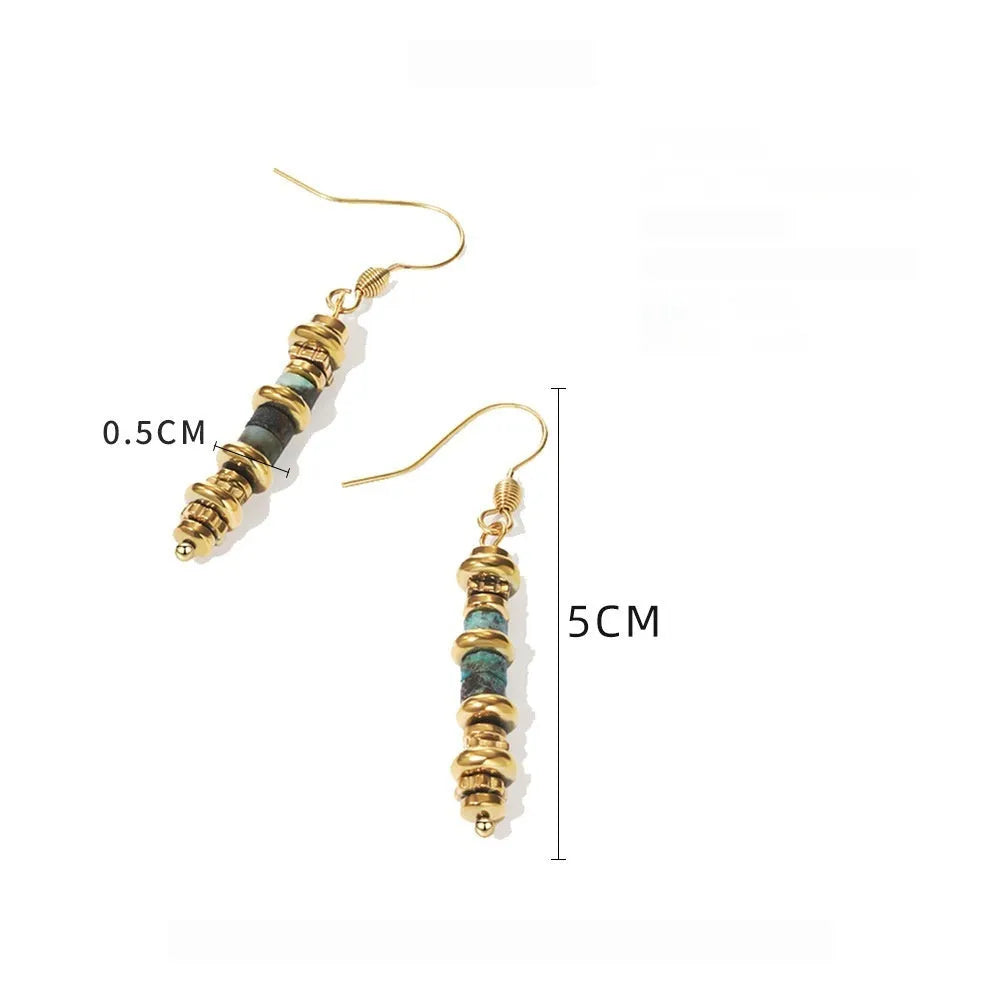 Titanium steel geometric dangle earrings with 18K gold plating in retro design