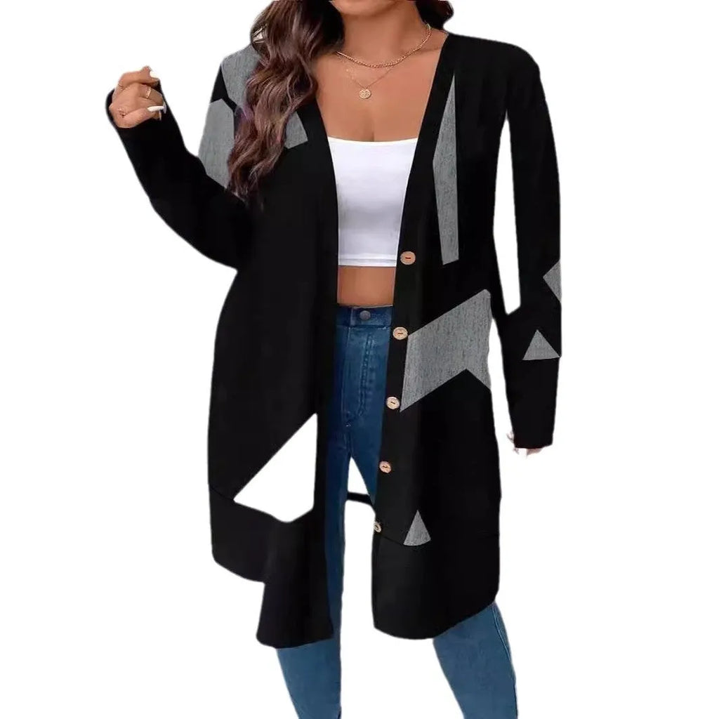 Black plus size cardigan coat with button detailing and Japanese Korean casual styling