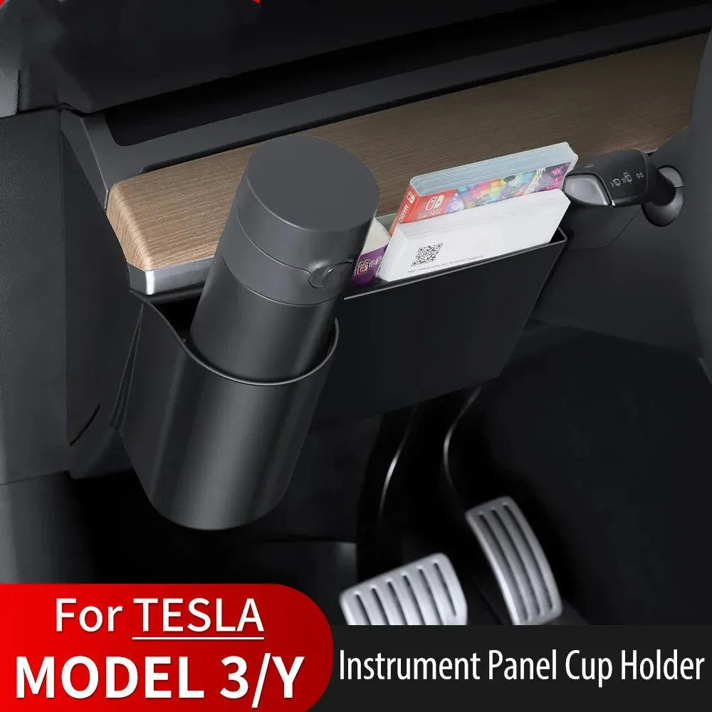 Plastic dashboard cup holder for left-hand drive Tesla Model 3 and Model Y cars