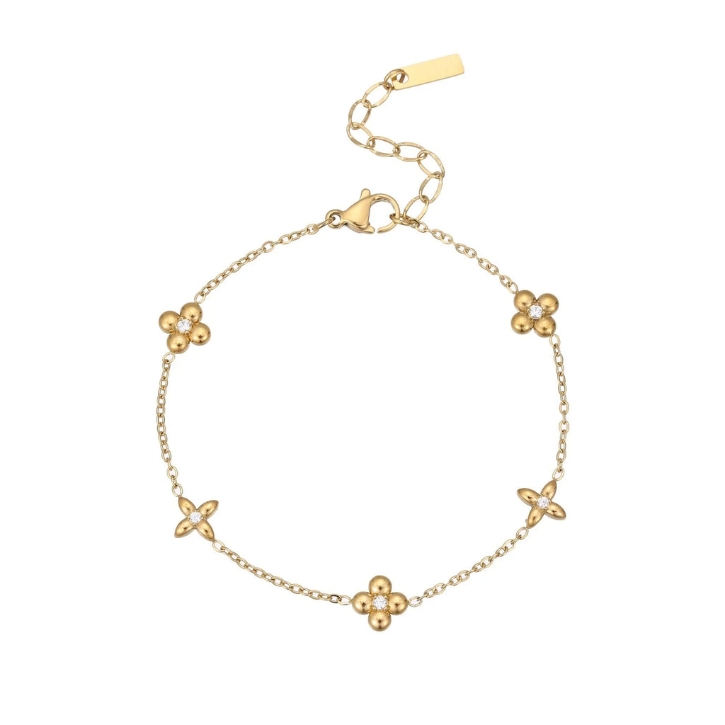 Gold or steel coloured women's bracelet with a hexagonal star zircon pendant on a stainless steel chain.