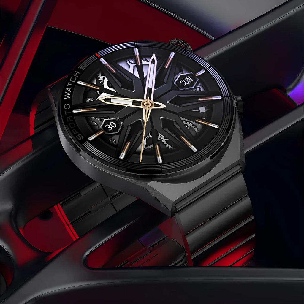 Large screen Bluetooth smart watch showing call notification on HD display with leather strap