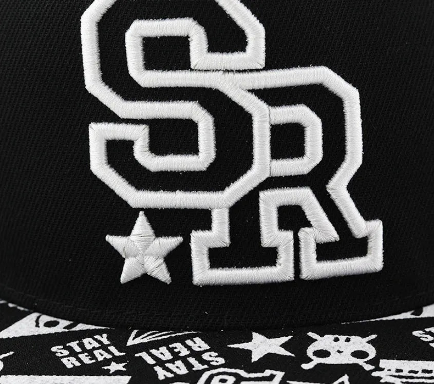 Cotton baseball cap with letter embroidery in SR White colour showing dome crown style