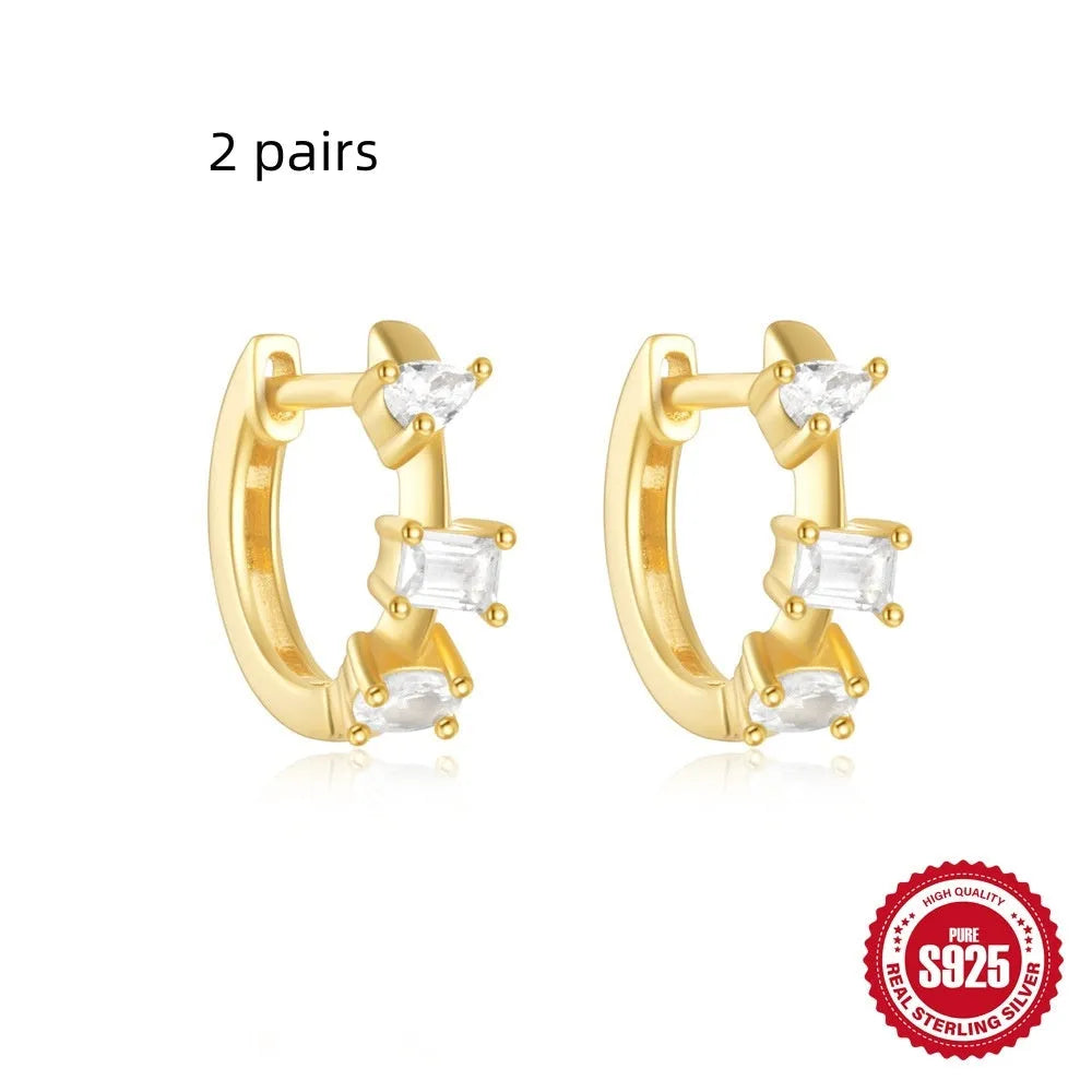 Small round geometric sterling silver stud earrings in gold and silver finishes
