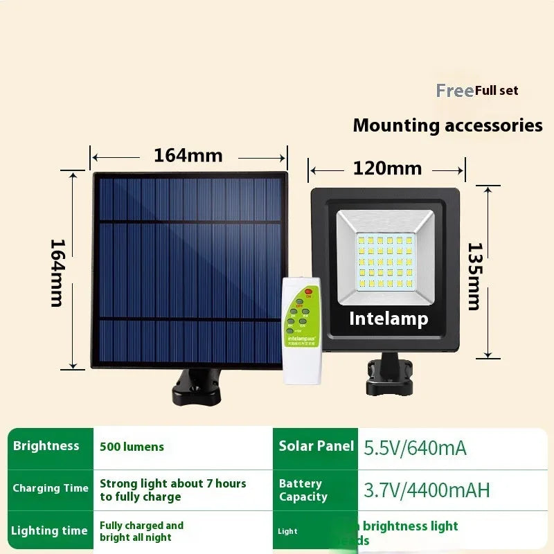 Outdoor solar LED light with waterproof IP65 protection for courtyard and garden illumination
