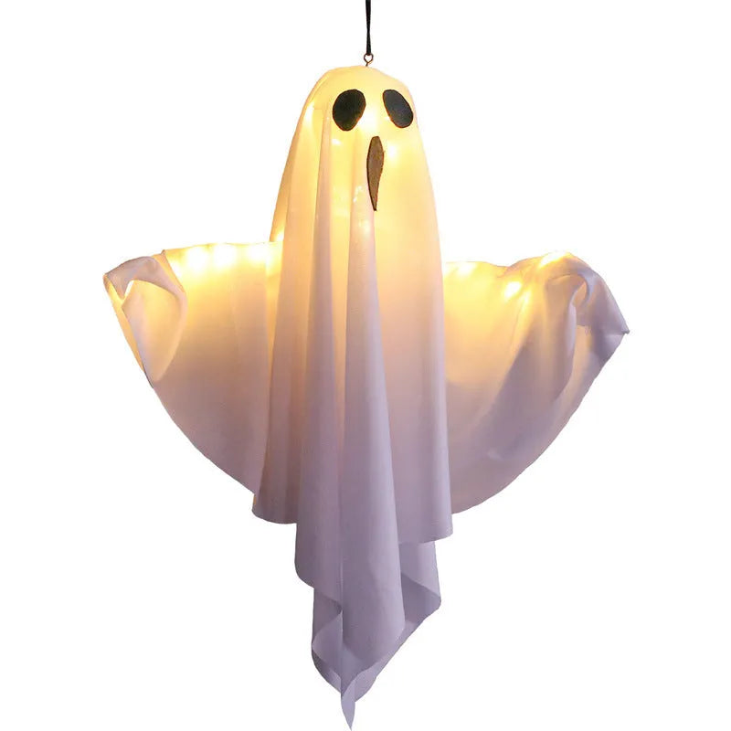 Luminous white Halloween ghost light decoration with cloth construction and 4.5V button electronics