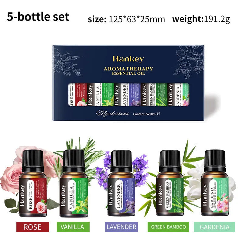 Boxed set of water-soluble aromatherapy essential oils for use in diffusers and humidifiers