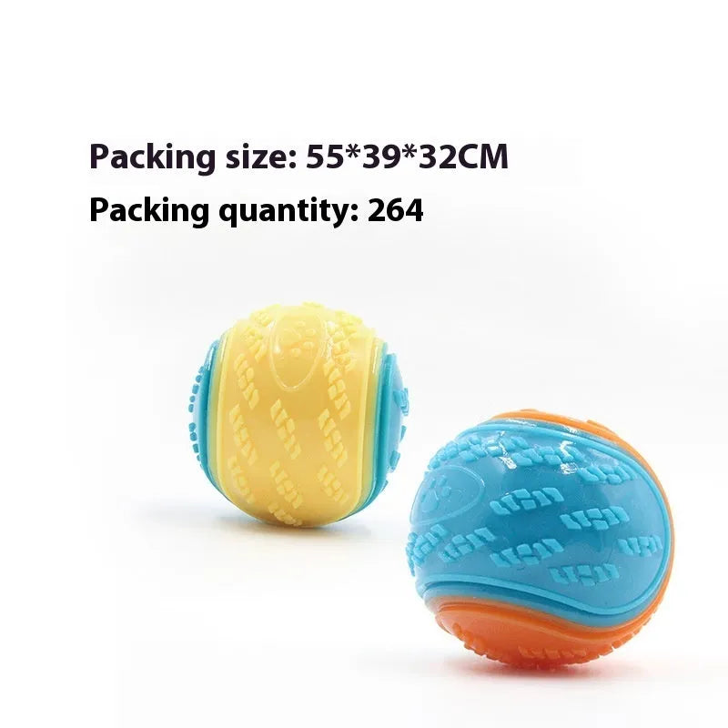 TPR dog training ball with textured surface and sound feature in assorted colour combinations