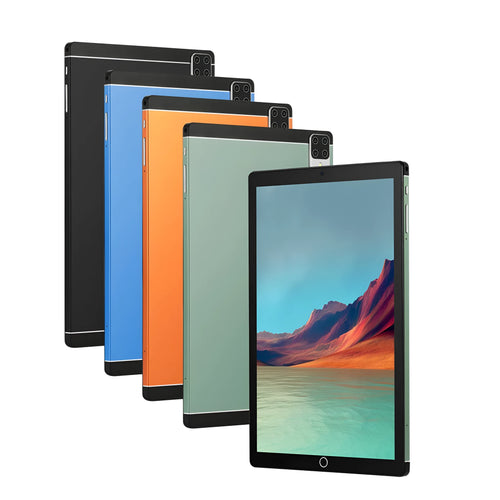 Android 15 tablet with 11.6-inch screen in green, blue, black, or orange colours, showing dual SIM and GPS features.