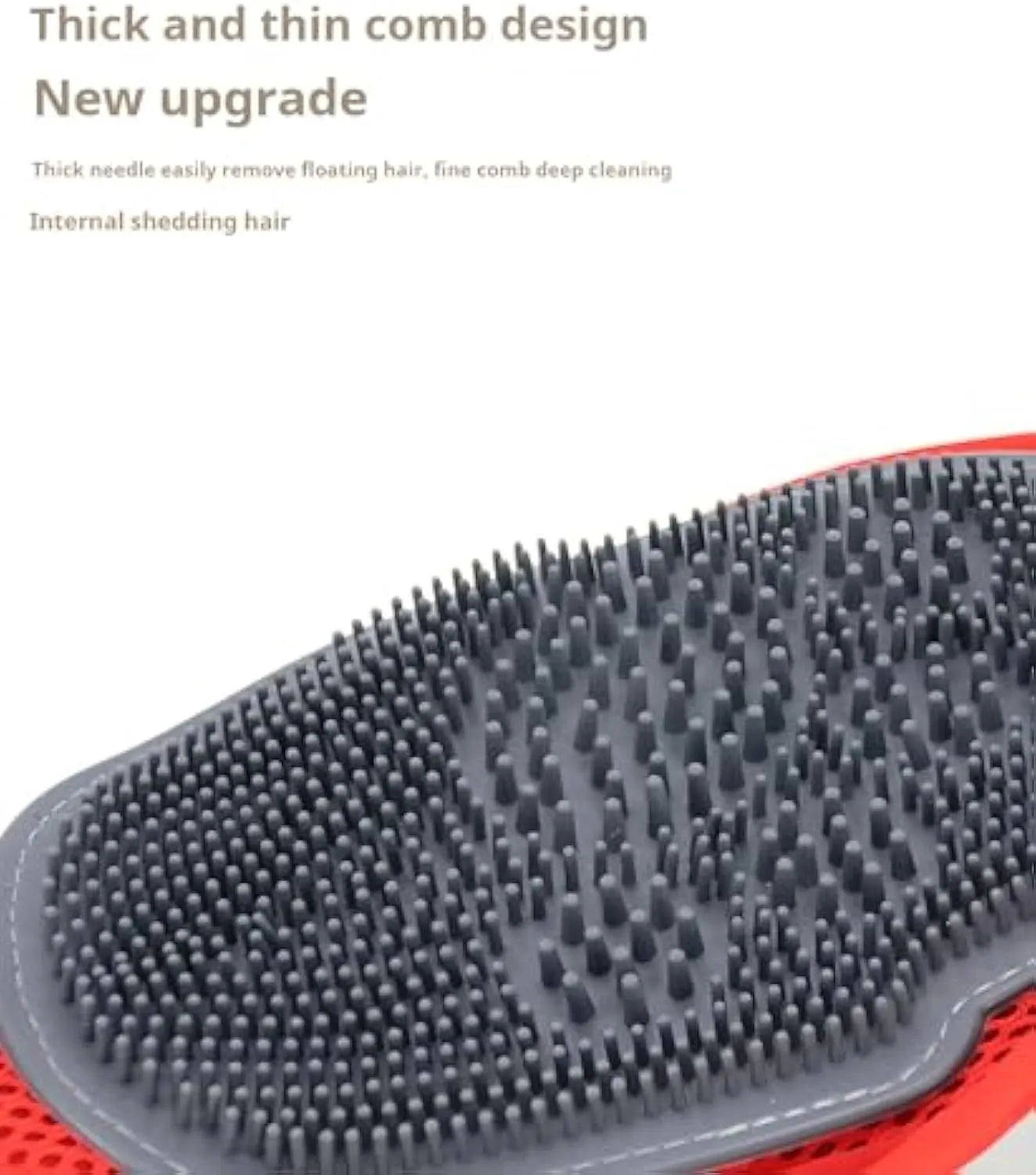 Red adjustable pet grooming and bathing glove for dogs and cats, showing brush surface.
