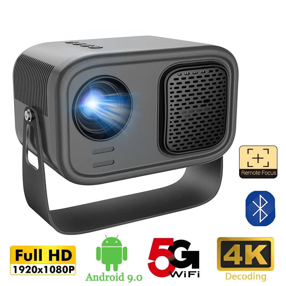 Black HD smart portable projector with remote control for home office use