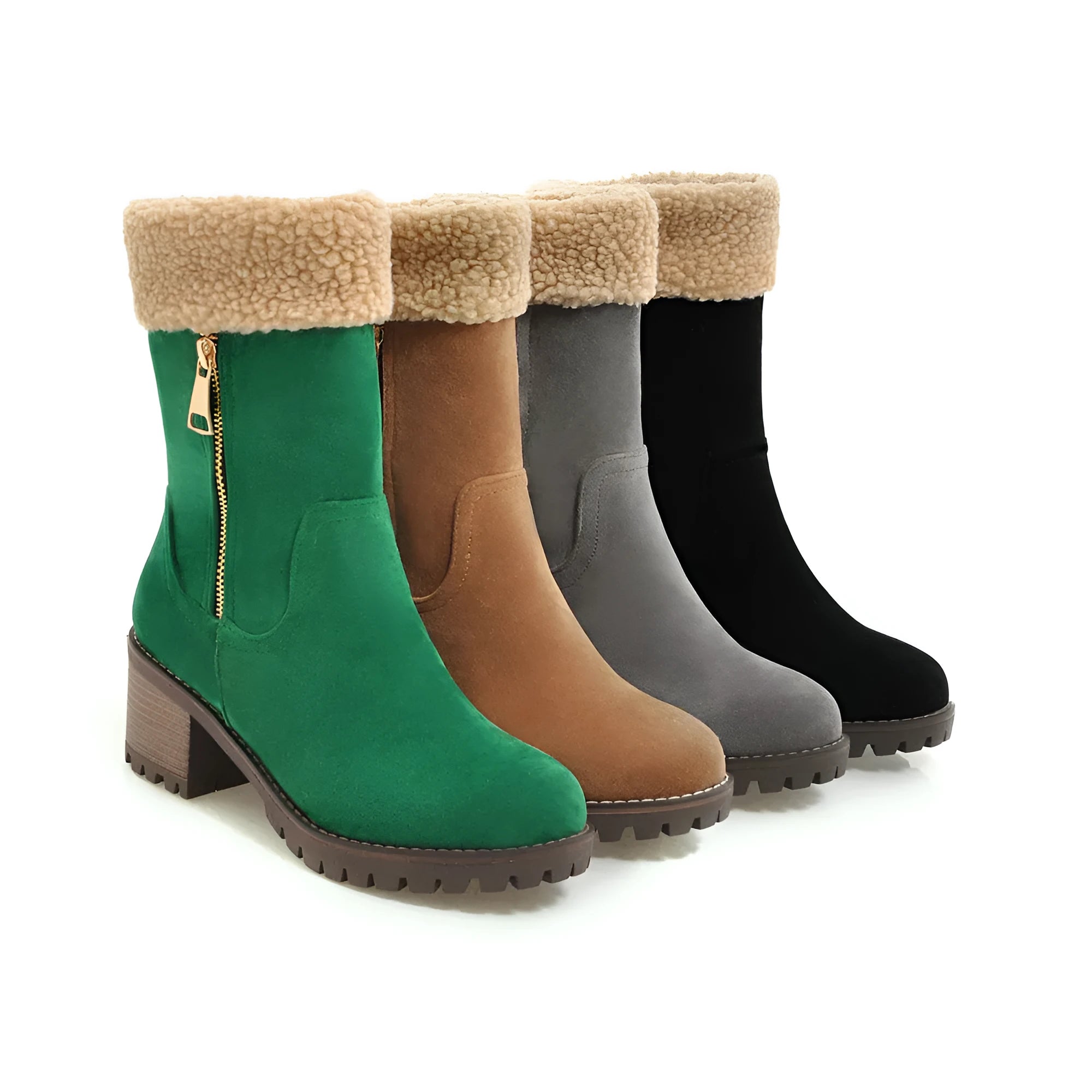 A pair of snow boots with a rubber sole and plush lining in one of four colour options.