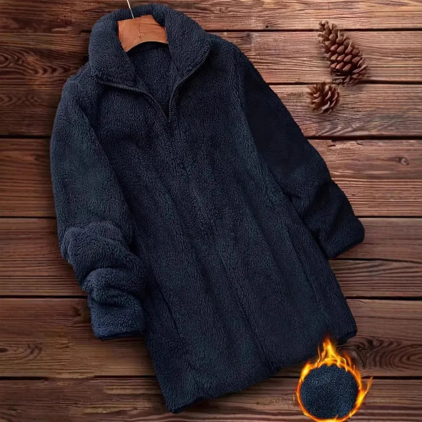 Double-sided fleece outdoor coat in polyester available in three colours with Asian sizing