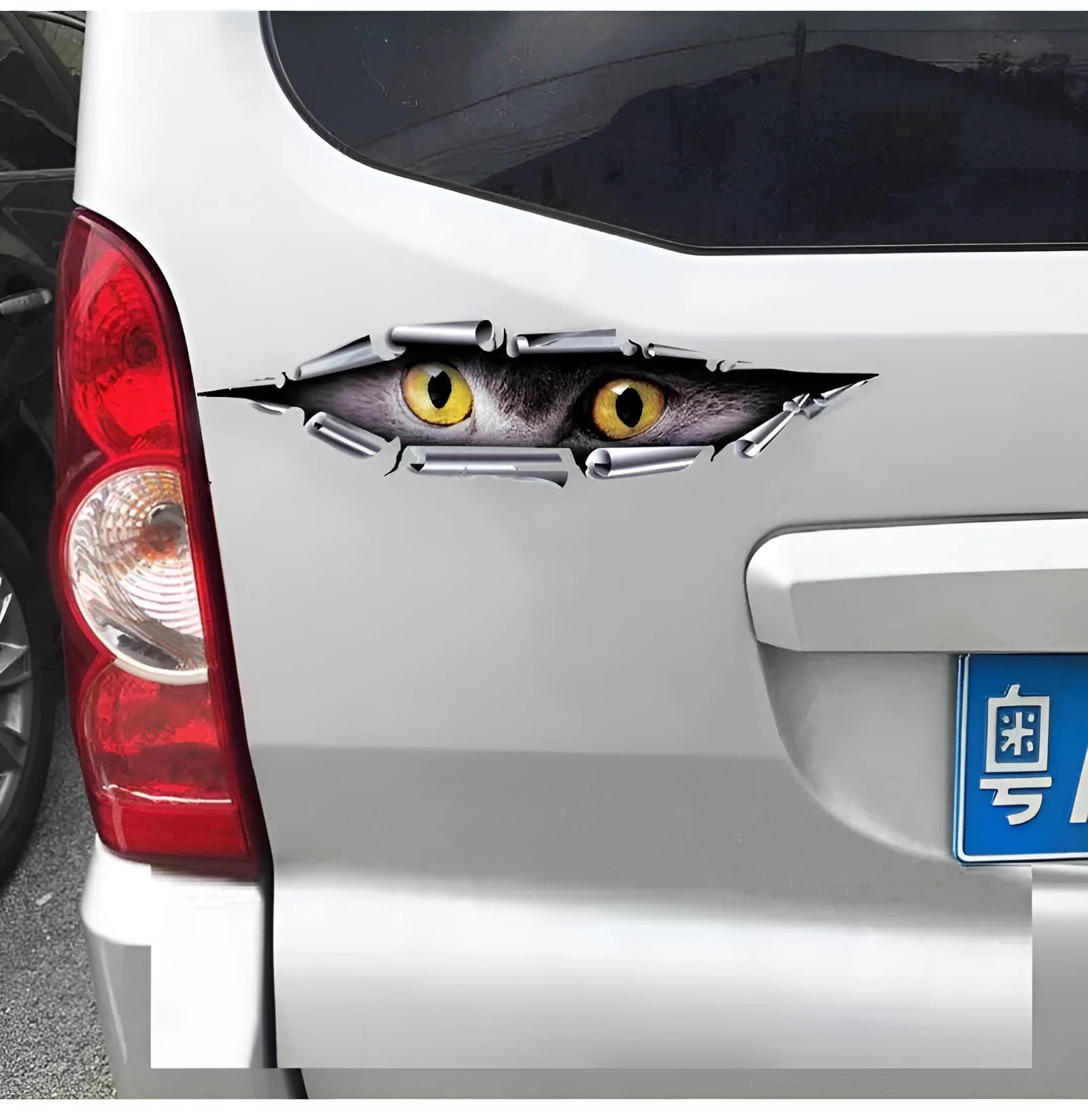 3D Tiger Eye or Eagle Eye car door sticker measuring 10x35 cm on transparent PVC.