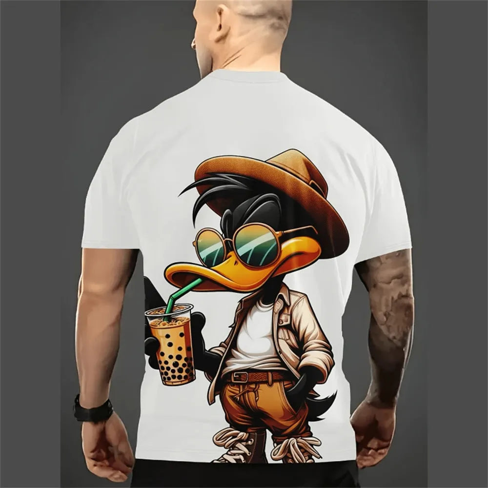 Men's loose-fit short sleeve shirt with a cartoon 3D printed pattern in a summer colour