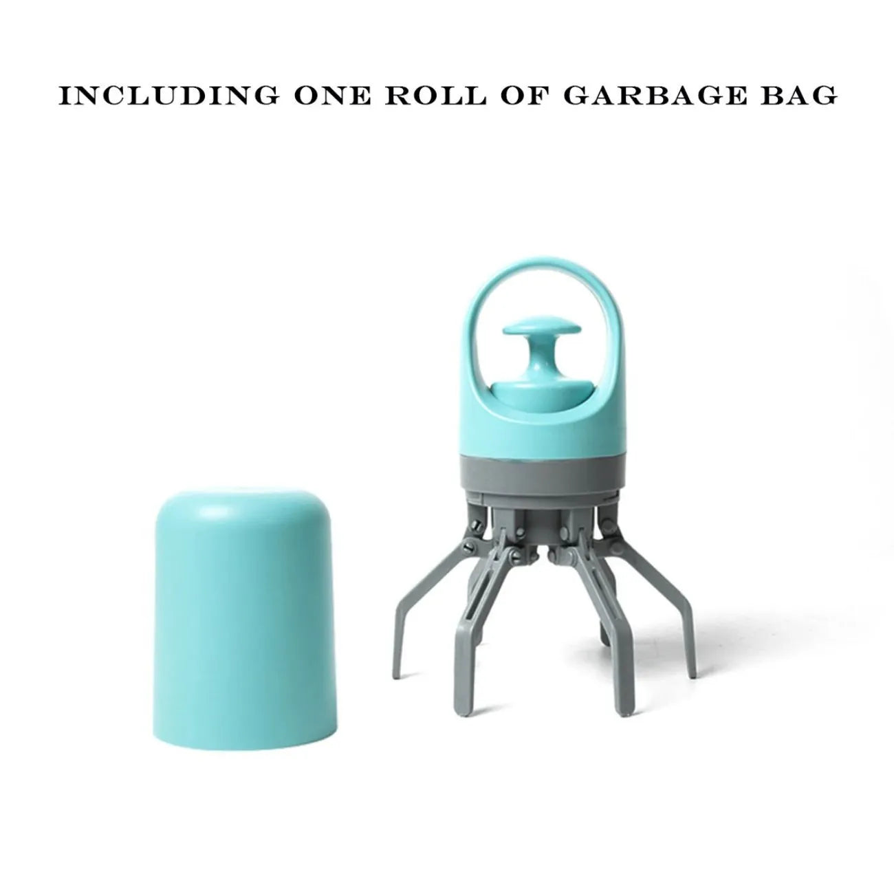 Blue and orange pet pooper scooper with claw mechanism and bag dispenser