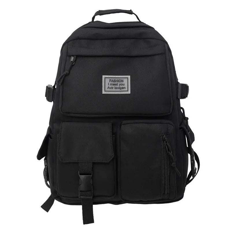 Soft black and white student backpack with laptop compartment and 3D pocket