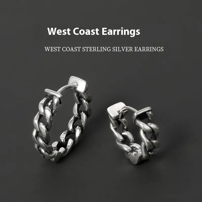 Men's silver geometric copper earrings in 10mm and 14mm sizes, including an auspicious cloud design.
