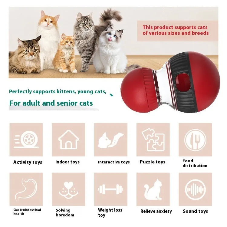Super ball colour rotating cat toy with sound effects and food dropping mechanism