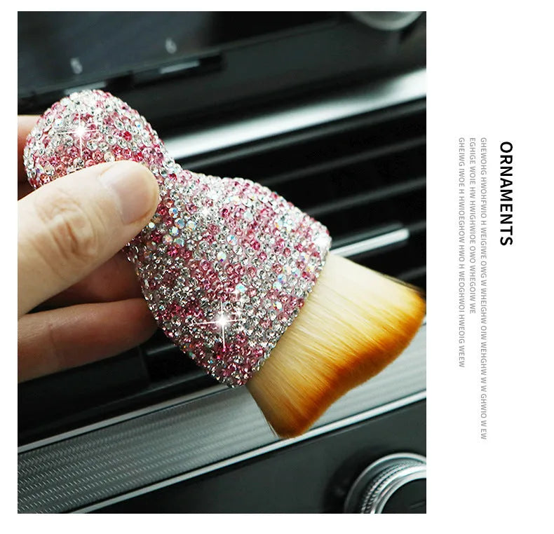 PVC soft brush for car interior dust removal, 10 cm long, in white, pink, or black colour.