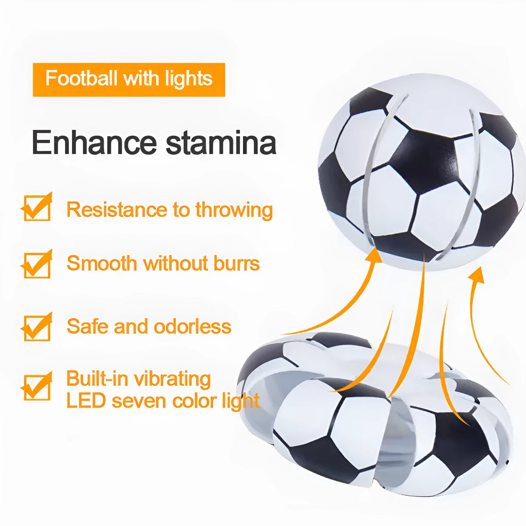 Glowing bouncy ball dog toy that transforms into flying disc for outdoor training