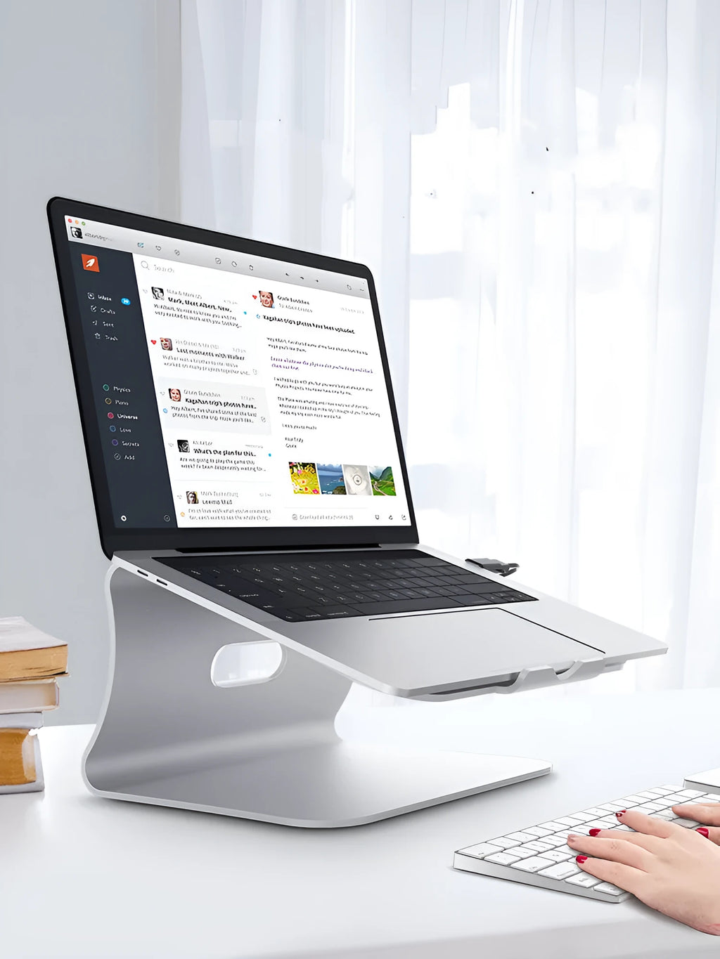 Silver grey aluminium notebook cooling bracket with rotary ventilation design