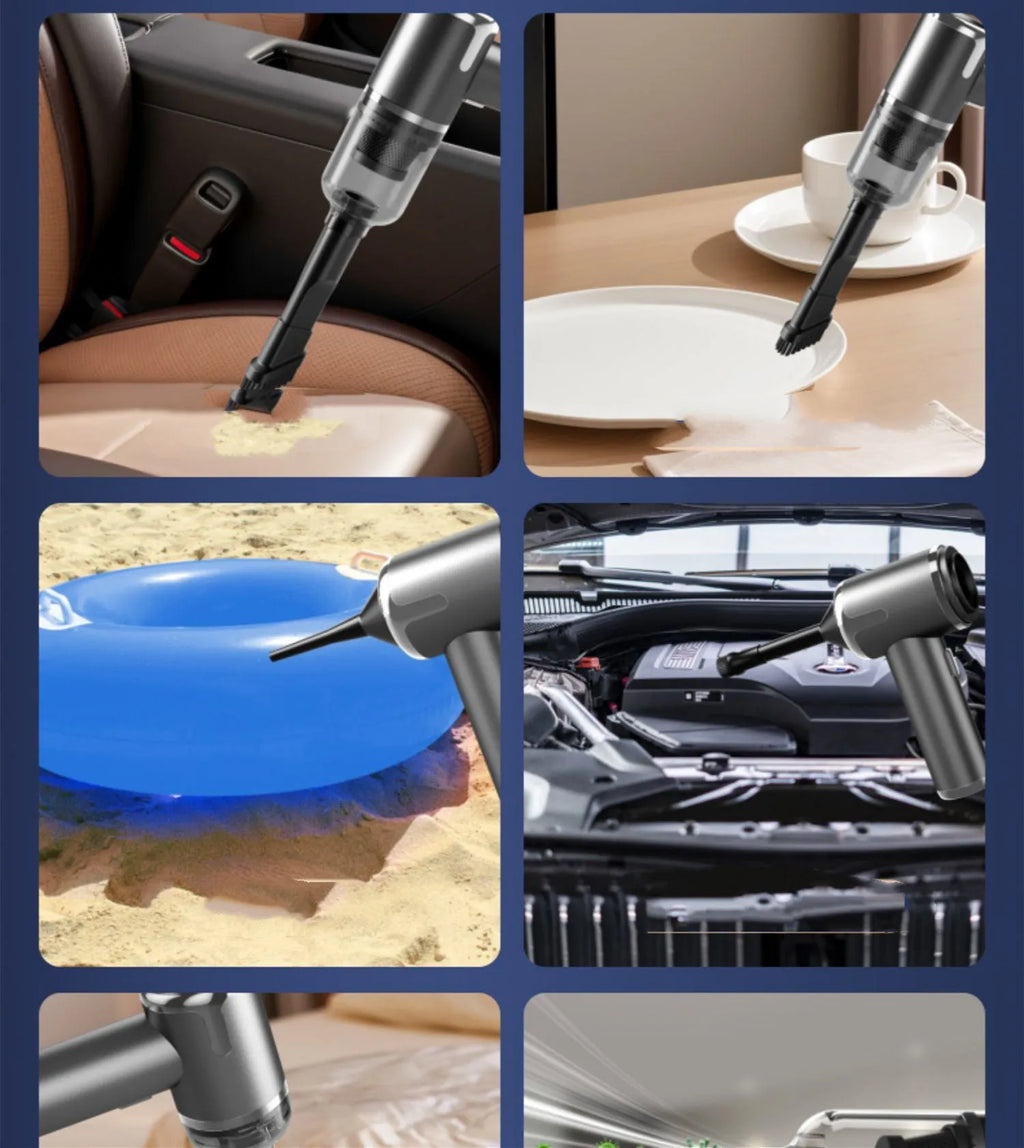 Handheld cordless car vacuum cleaner with wireless charging and cleaning accessories