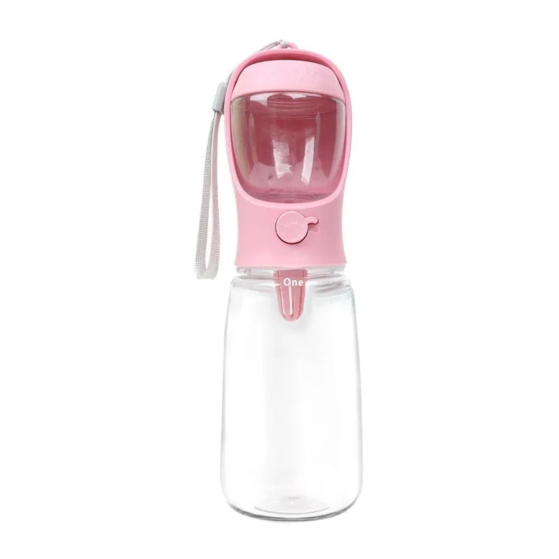 Blue portable plastic dog drinking cup with dual-use design for walks.