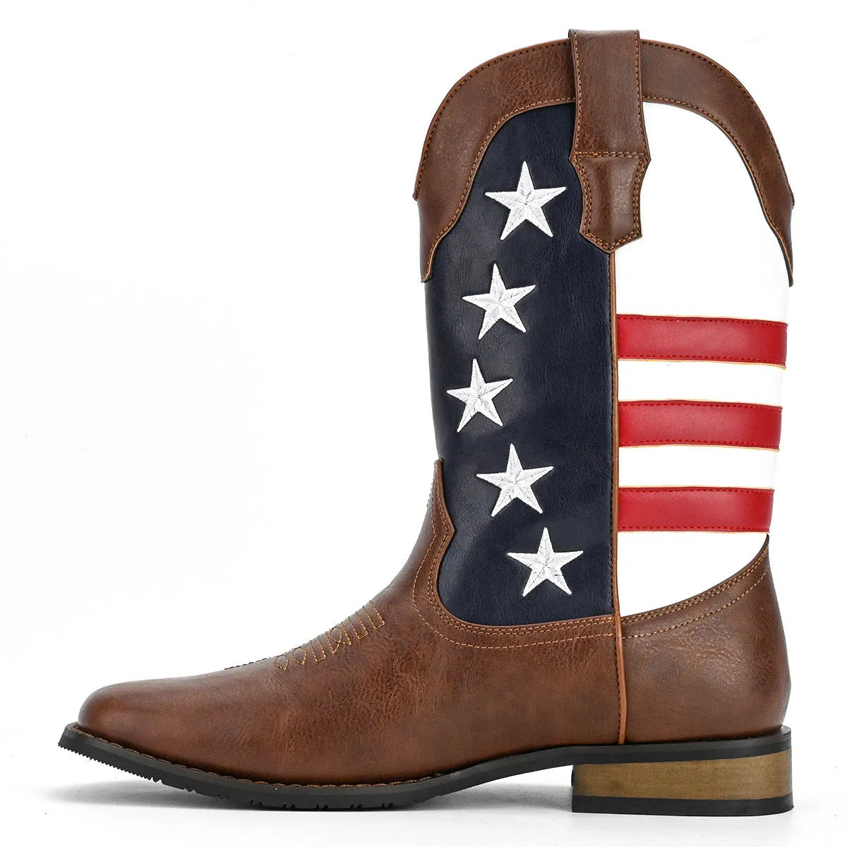 Men's black western cowboy boot with a five-pointed star decoration and round toe.