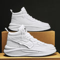 Men's black and white platform high-top board shoes with round toe and wear-resistant PU upper