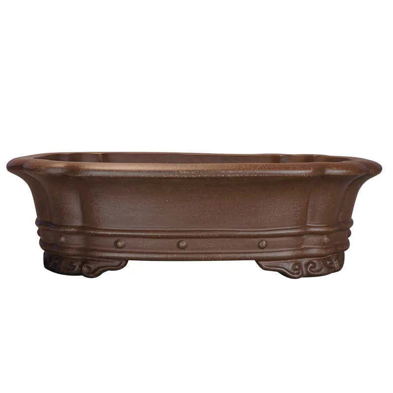 Purple clay handmade rectangular begonia flower pot with classical antique design