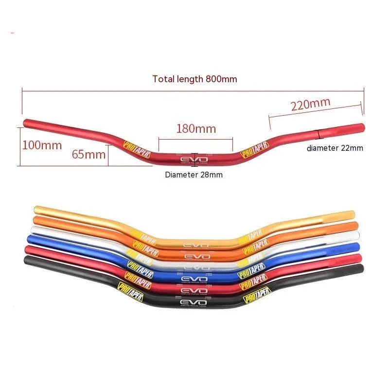 Orange aluminium alloy scrambling motorcycle handlebar showing 28mm diameter clamp area.