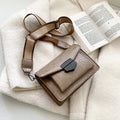 Vintage-style crossbody bag in PU leather shown in black, dark brown, khaki, or red