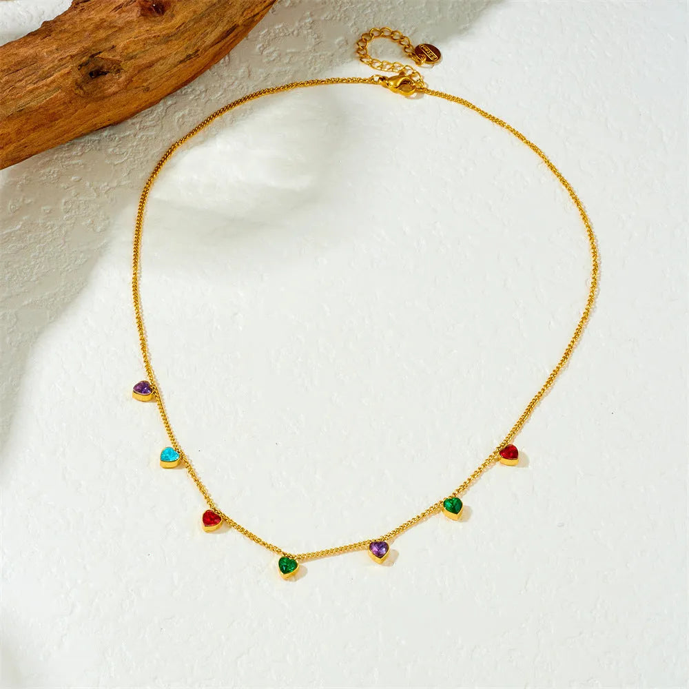 Women's gold-plated heart necklace on stainless steel chain with adjustable length