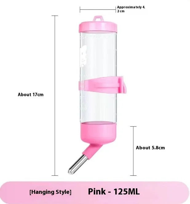 Ball kettle style plastic pet water feeder with a glass tube, shown in green, yellow, pink, white, and sky blue.