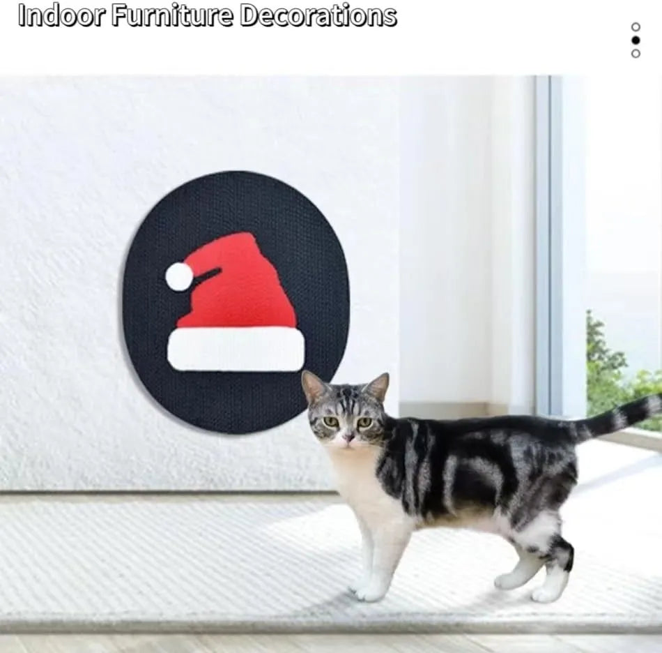 Wall mounted vertical cat scratching pad on a wall, showing one of four design options.