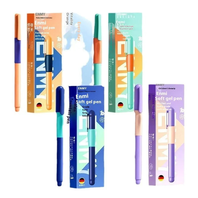 A boxed student posture correction pen with an ergonomic plastic grip, shown in blue colour variant.