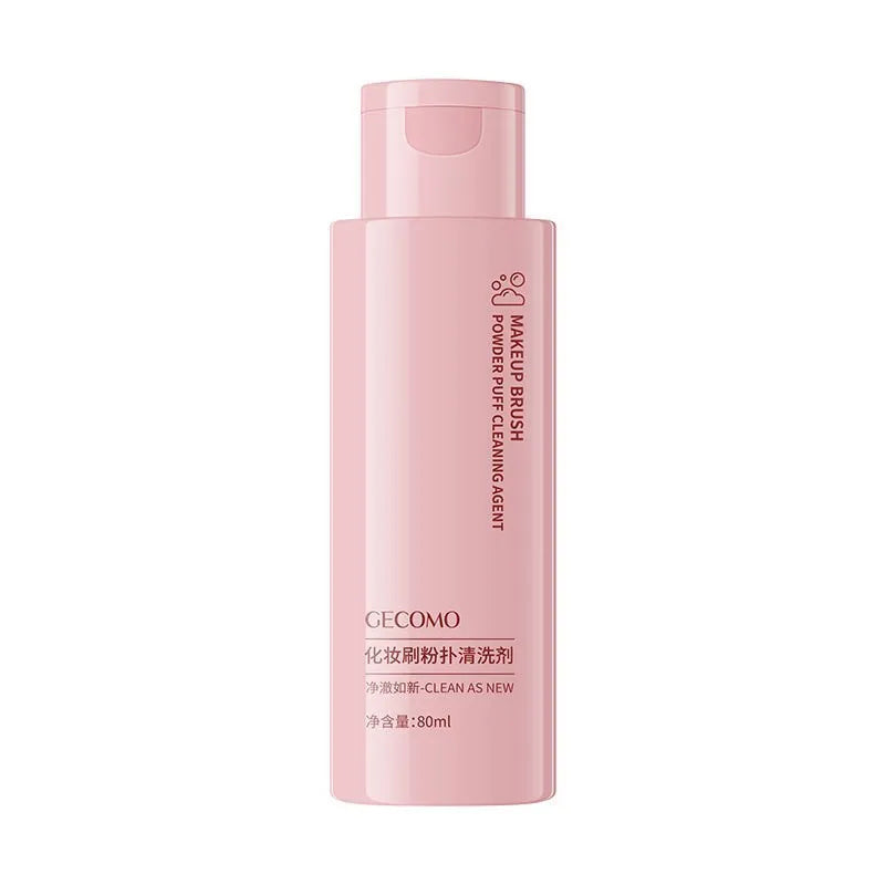 Makeup brush cleaner set showing 80ml detergent and 75ml wash-free spray for beauty blenders