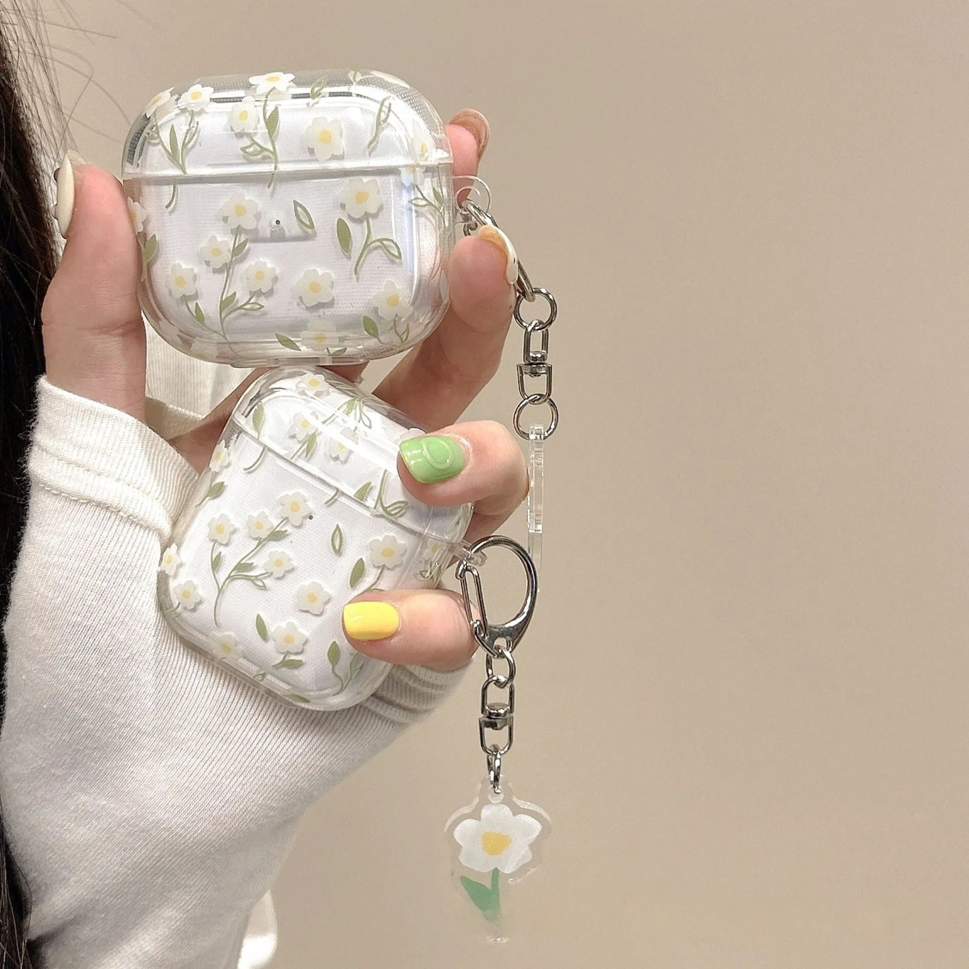 White floral patterned transparent TPU protective cover for Apple AirPods charging case