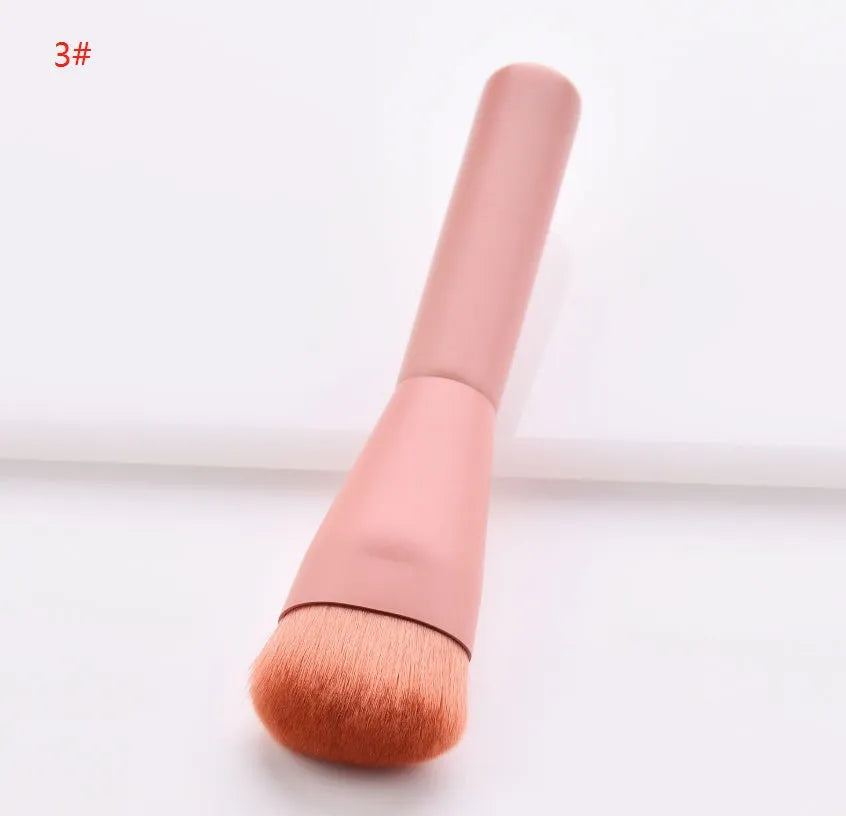 10 professional makeup brushes with wooden handles, including powder, foundation, and double-ended detail brushes.