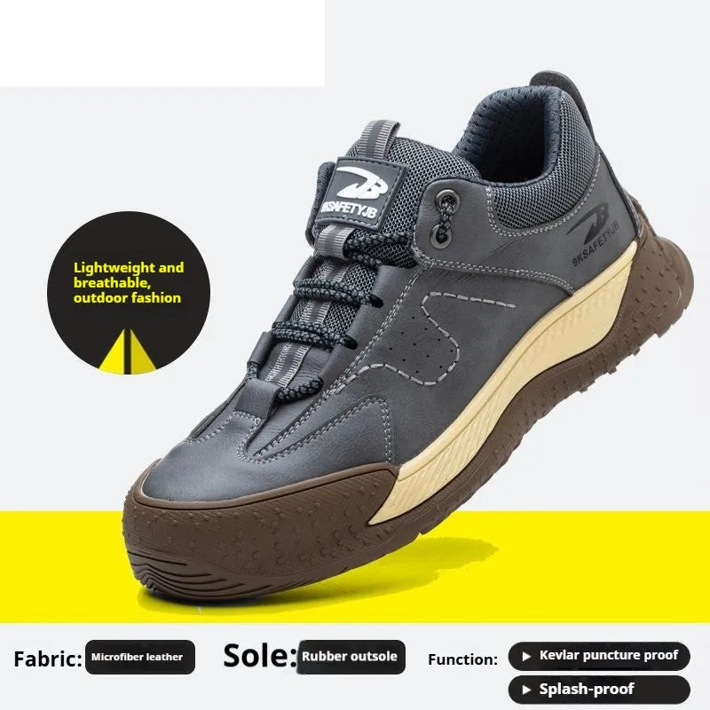A pair of Flyknit leather work shoes with a rubber sole, shown in a choice of colours.