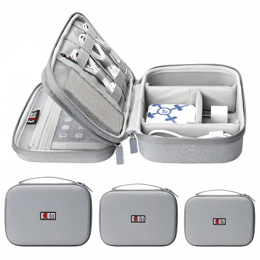 Black and Grey EVA digital storage bag for headphones and electronics accessories.