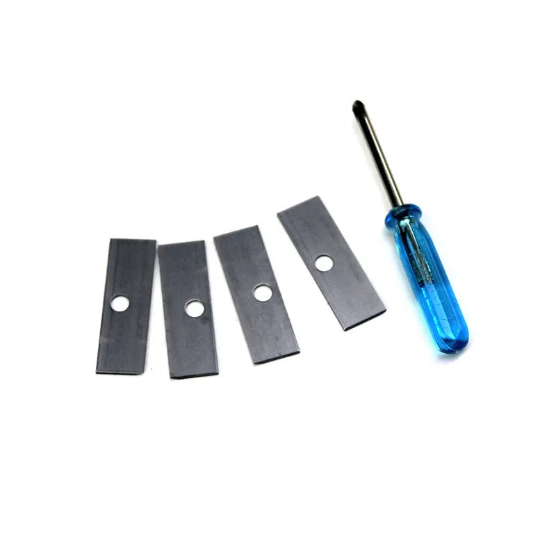 Geometric-shaped plastic pencil sharpener with four sharpening holes and a screwdriver