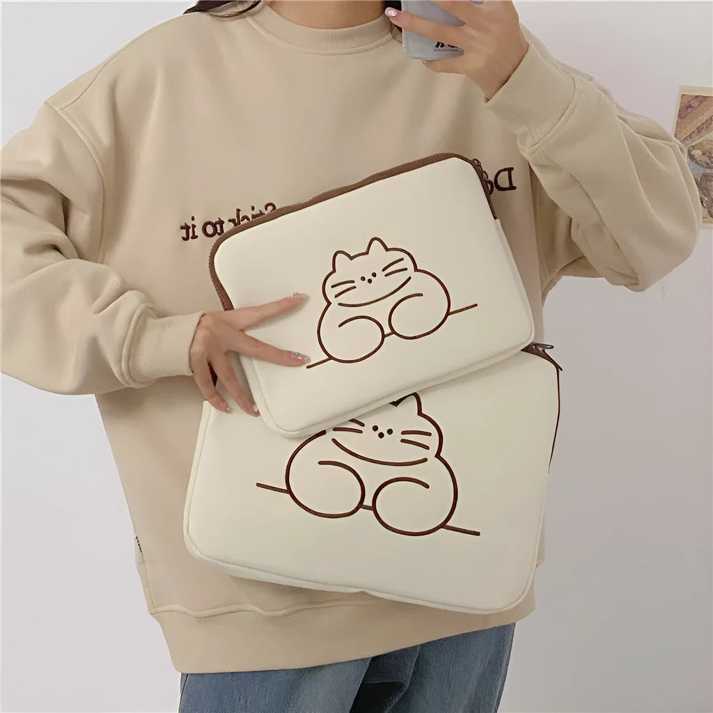 Embroidered animal tablet protective sleeve bag with zipper closure in nylon fabric
